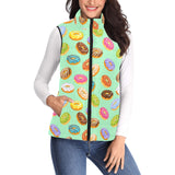 Colorful donut pattern green background Women's Padded Vest