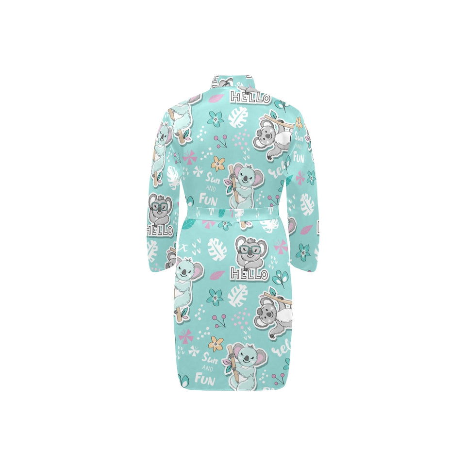 Cute koala pattern Men's Long Sleeve Belted Night Robe