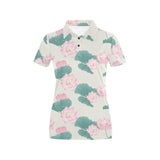 Pink lotus waterlily leaves pattern Women's All Over Print Polo Shirt