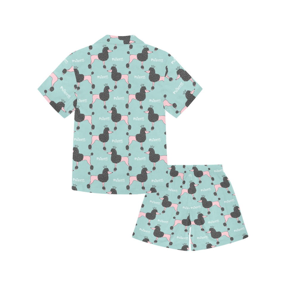 poodle dog green background Kids' Boys' Girls' V-Neck Short Pajama Set