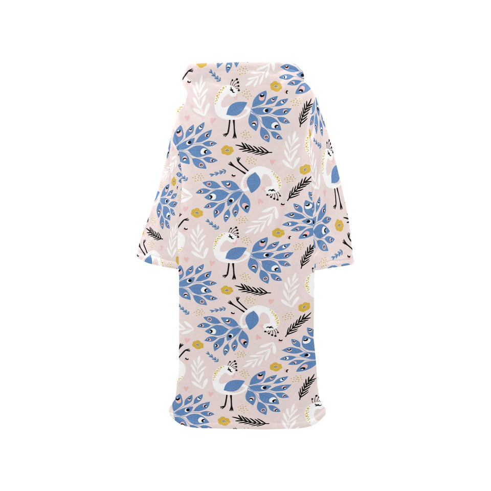 Cute peacock pattern Blanket Robe with Sleeves
