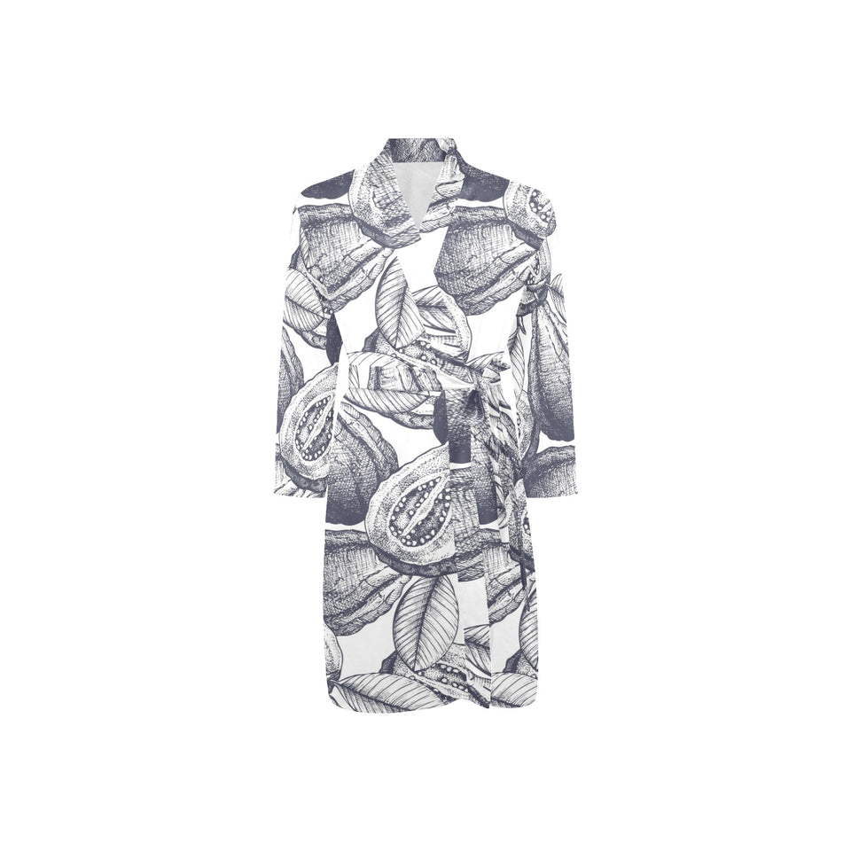 Guava tropical hand drawn pattern Men's Long Sleeve Belted Night Robe