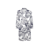 Guava tropical hand drawn pattern Men's Long Sleeve Belted Night Robe