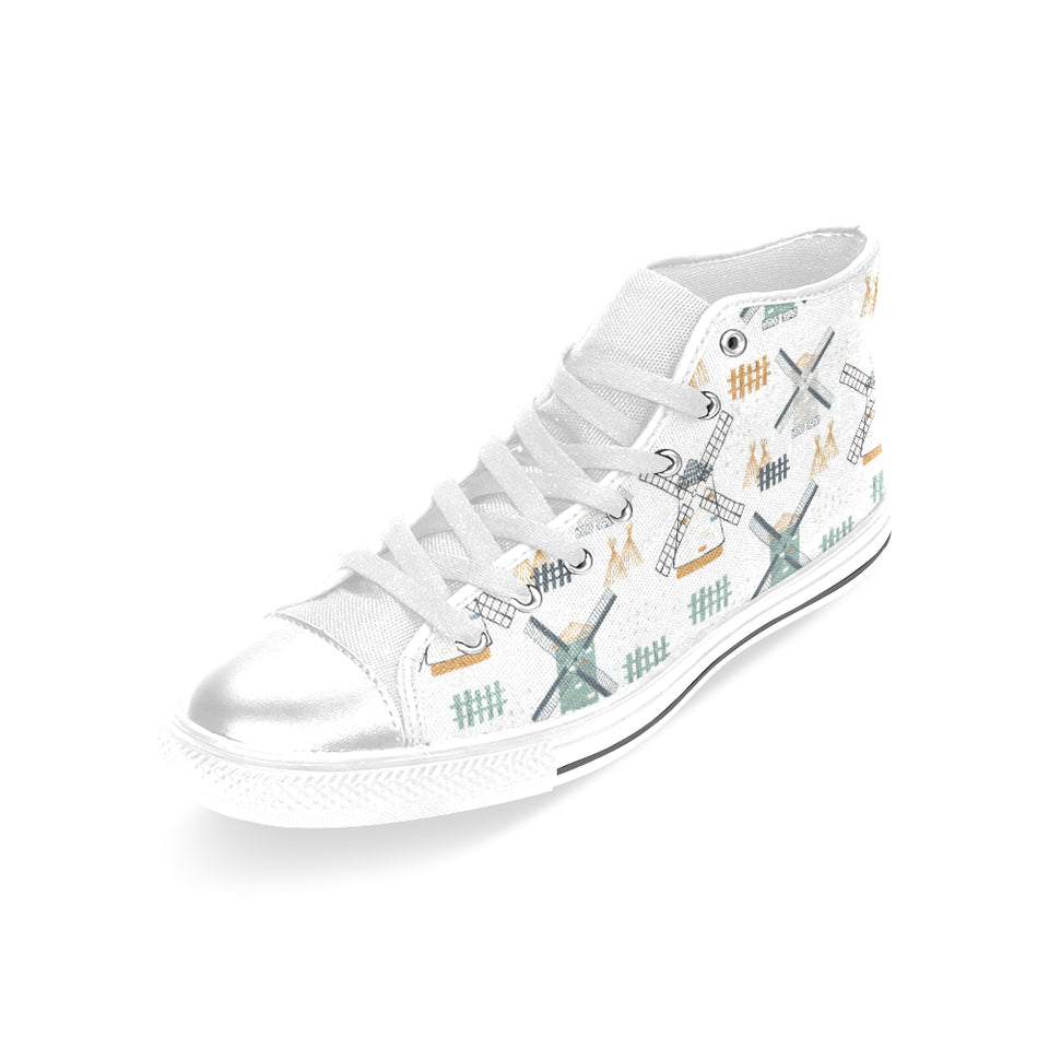 windmill pattern Women's High Top Canvas Shoes White