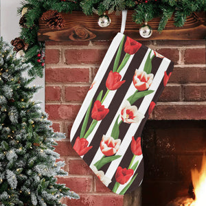 red and white tulips pattern Christmas Stocking