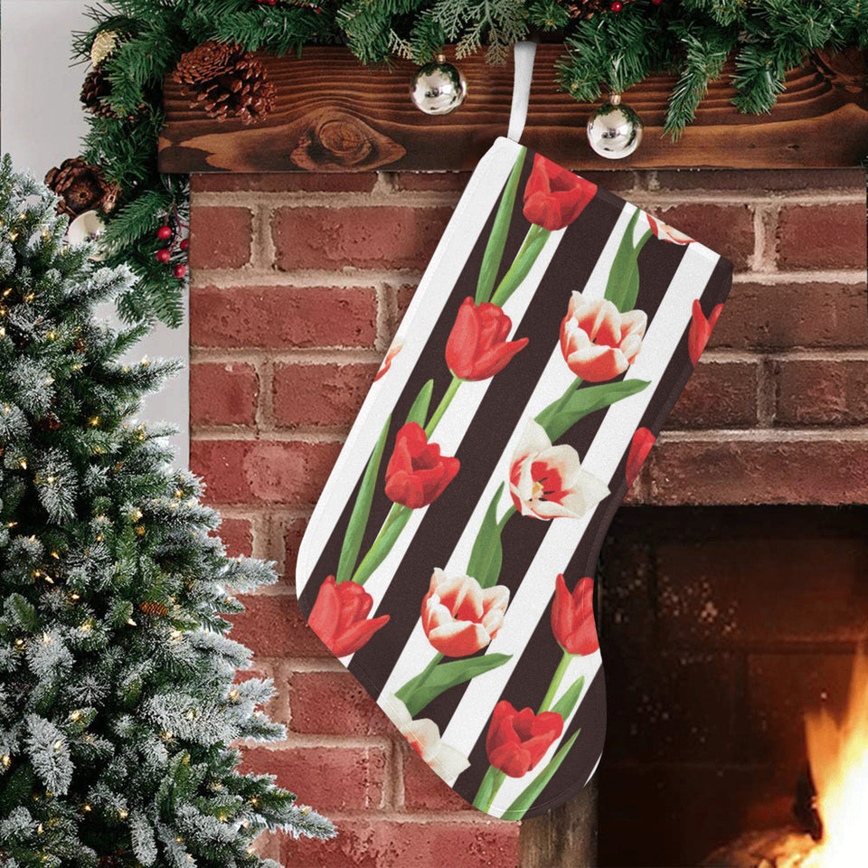 red and white tulips pattern Christmas Stocking