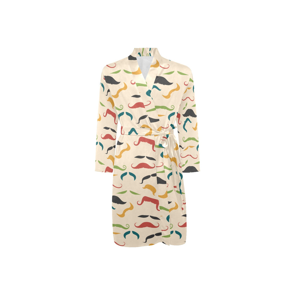 Mustache Beard Pattern Print Design 03 Men's Long Sleeve Belted Night Robe