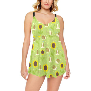 Snail Pattern Print Design 01 Chest Sexy Pleated Two Piece Swim Dress