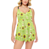 Snail Pattern Print Design 01 Chest Sexy Pleated Two Piece Swim Dress