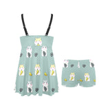 Cute hamster cheese pattern Chest Sexy Pleated Two Piece Swim Dress