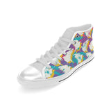 Colorful crow illustration pattern Men's High Top Canvas Shoes White