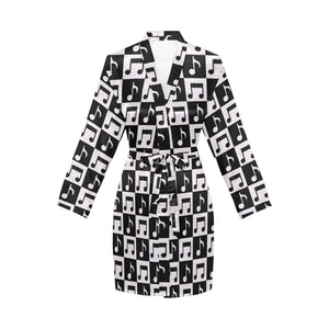 Music Notes Pattern Print Design 01 Women's Long Sleeve Belted Night Robe