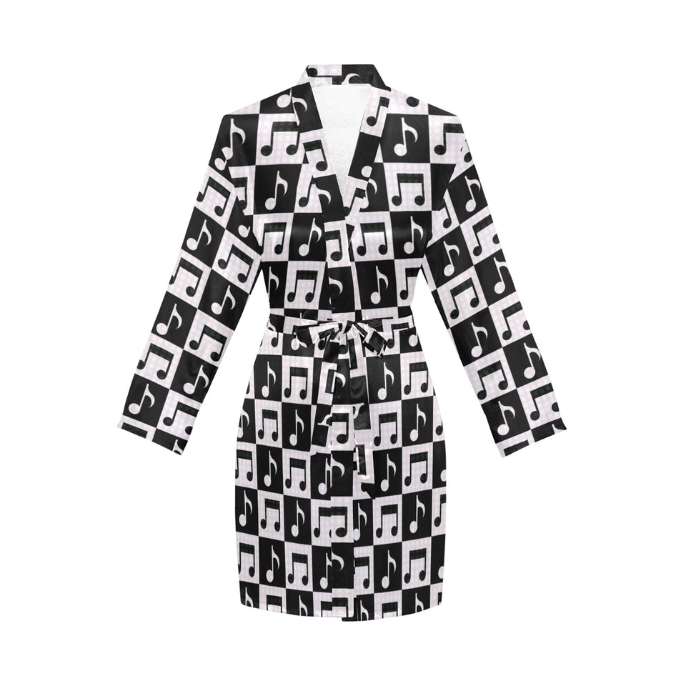 Music Notes Pattern Print Design 01 Women's Long Sleeve Belted Night Robe