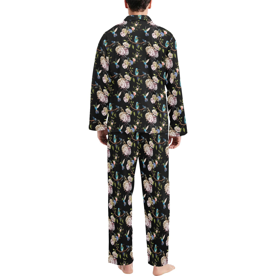 Hummingbird Pattern Print Design 03 Men's Long Pajama Set
