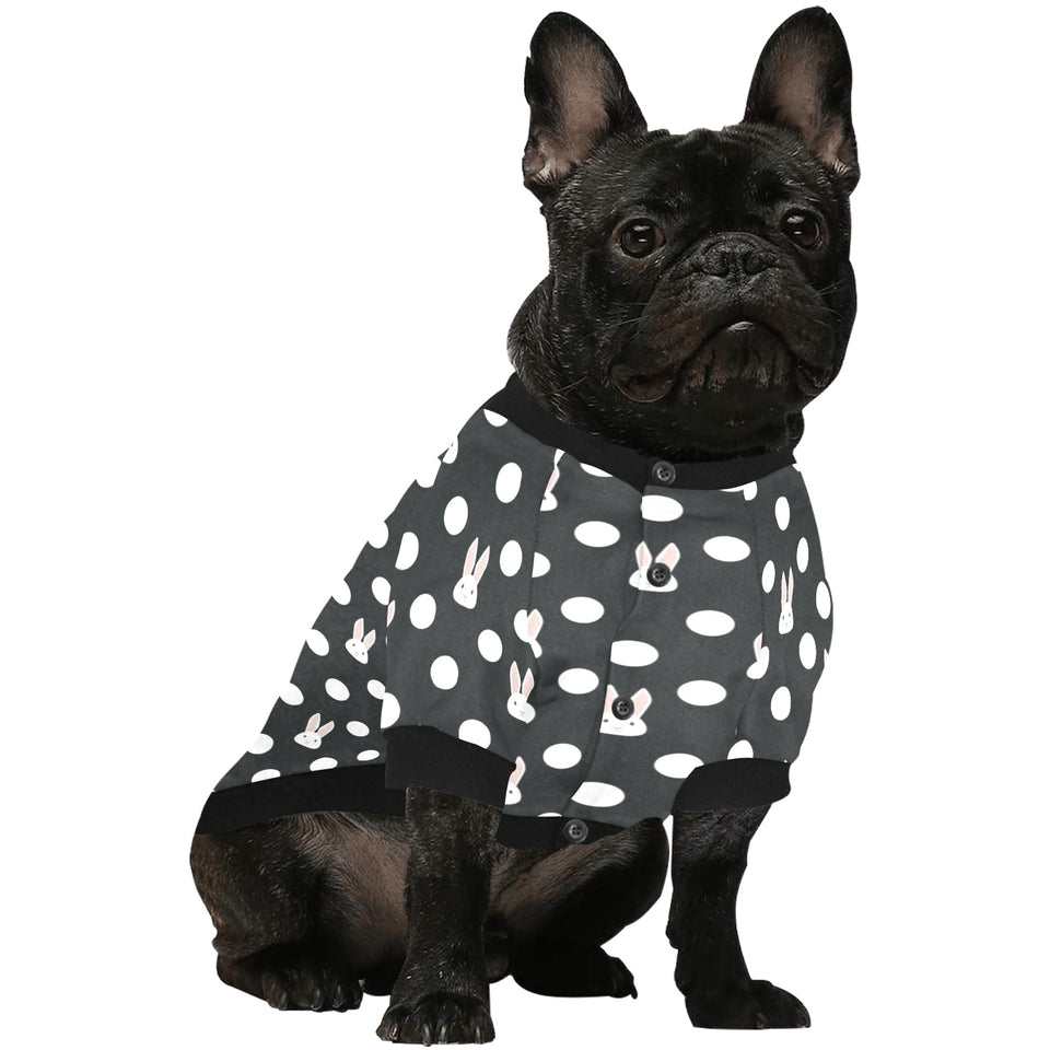 Cute white rabbit polka dots black background All Over Print Pet Dog Round Neck Fuzzy Shirt