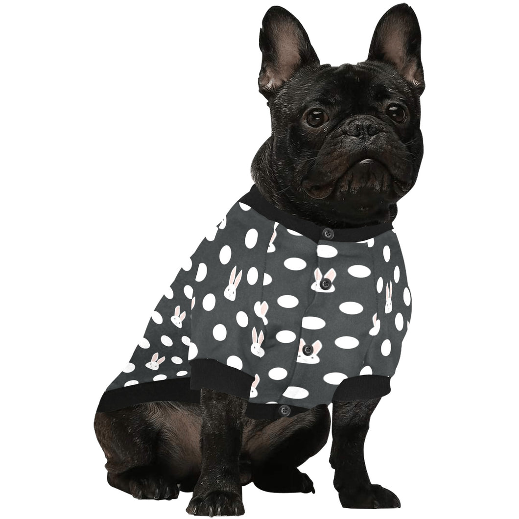 Cute white rabbit polka dots black background All Over Print Pet Dog Round Neck Fuzzy Shirt