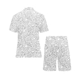 Cartoon hand drawn ice cream black white Men's V-Neck Short Pajama Set