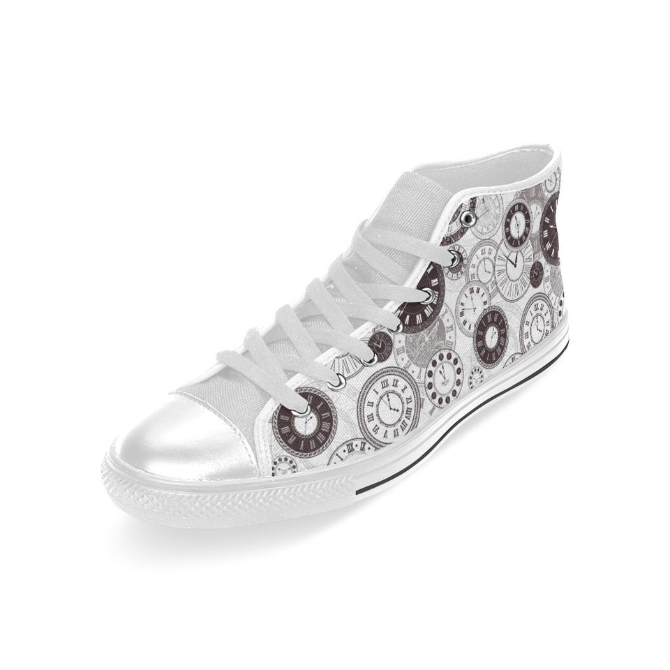 Classic vintage clock pattern Men's High Top Canvas Shoes White