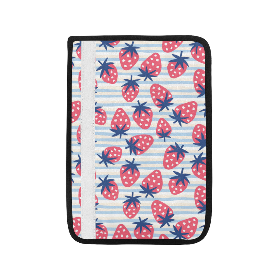 Strawberry pattern blue lines background Car Seat Belt Cover