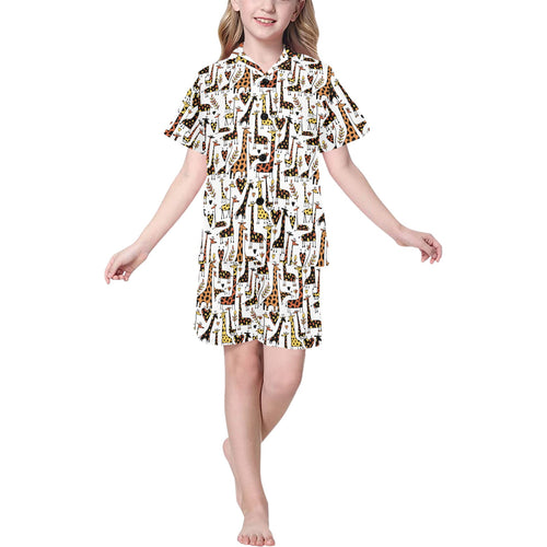 Giraffe Pattern Print Design 05 Kids' Boys' Girls' V-Neck Short Pajama Set