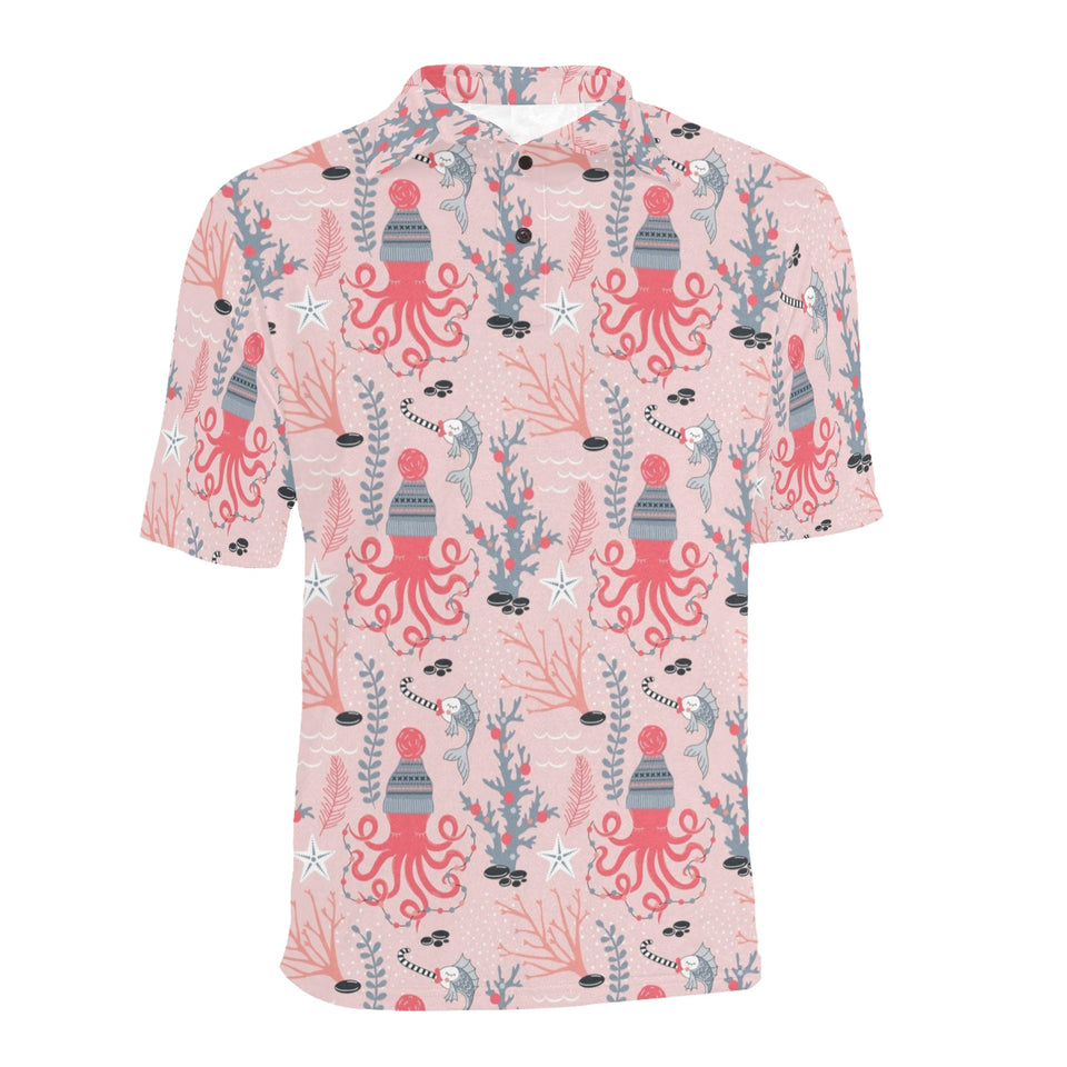 Octopus winter hat garland Fish candy Seaweed Cora Men's All Over Print Polo Shirt