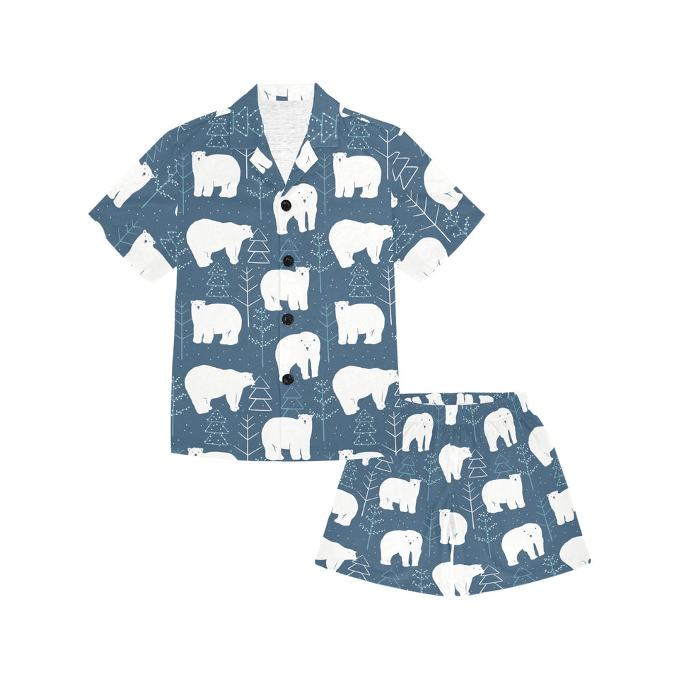 polar bear mother her child pattern Kids' Boys' Girls' V-Neck Short Pajama Set