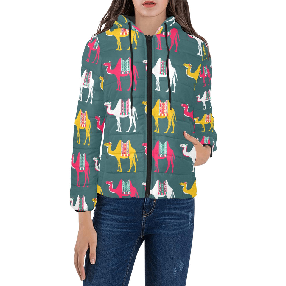 Camel pattern Women's Padded Hooded Jacket