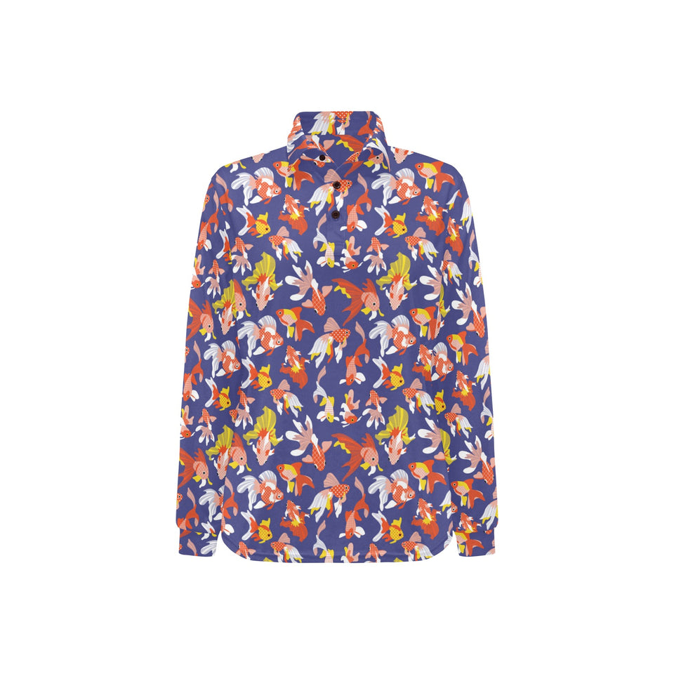 Goldfish Pattern Print Design 04 Women's Long Sleeve Polo Shirt