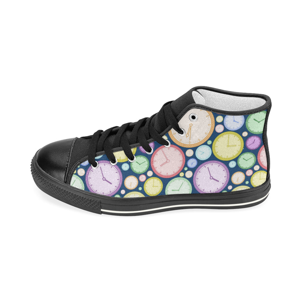 Colorful clock background Women's High Top Canvas Shoes Black