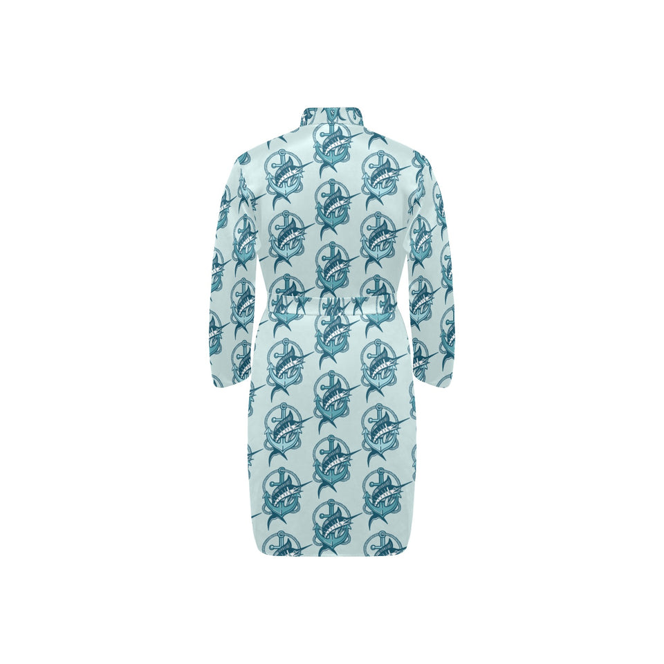 Swordfish Pattern Print Design 05 Men's Long Sleeve Belted Night Robe