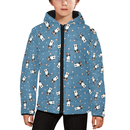Cute boston terrier dog spattern Kids' Boys' Girls' Padded Hooded Jacket
