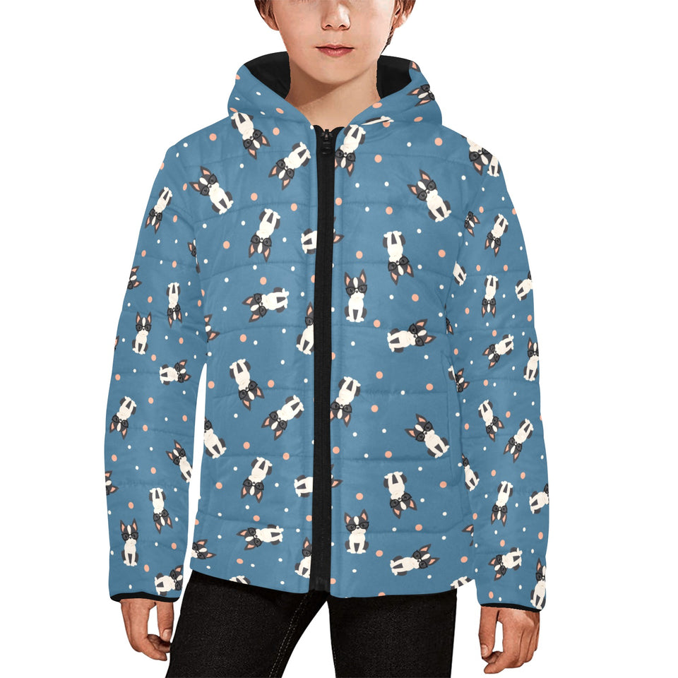 Cute boston terrier dog spattern Kids' Boys' Girls' Padded Hooded Jacket