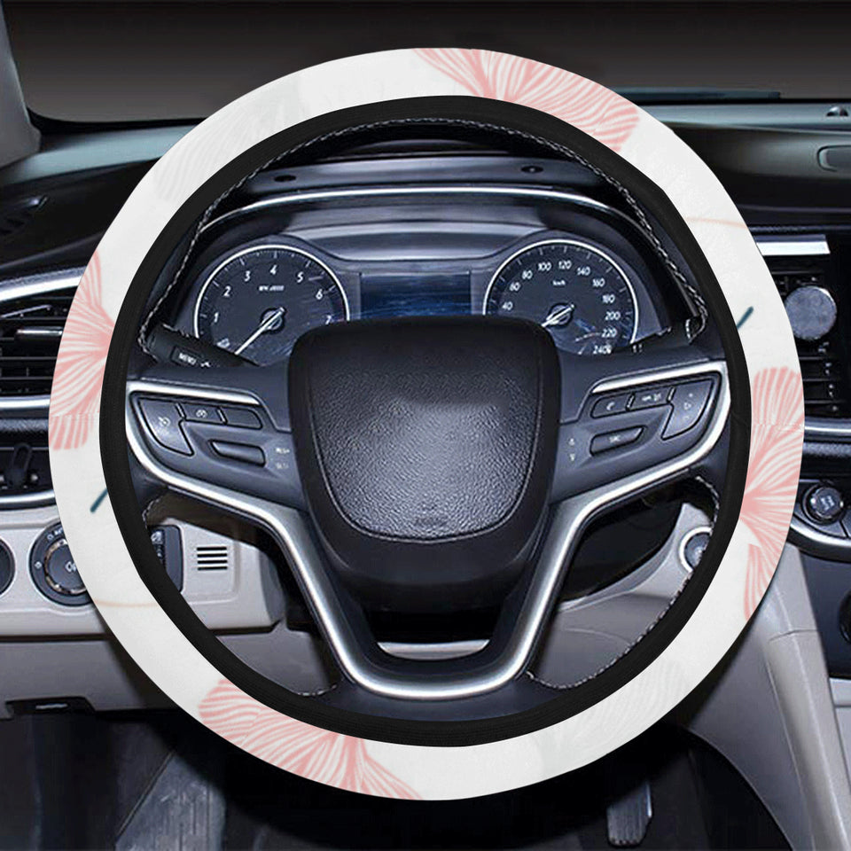 Black Gray Cream coral ginkgo leaves pattern Car Steering Wheel Cover