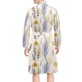 Lavender modern pattern blackground Men's Long Sleeve Belted Night Robe