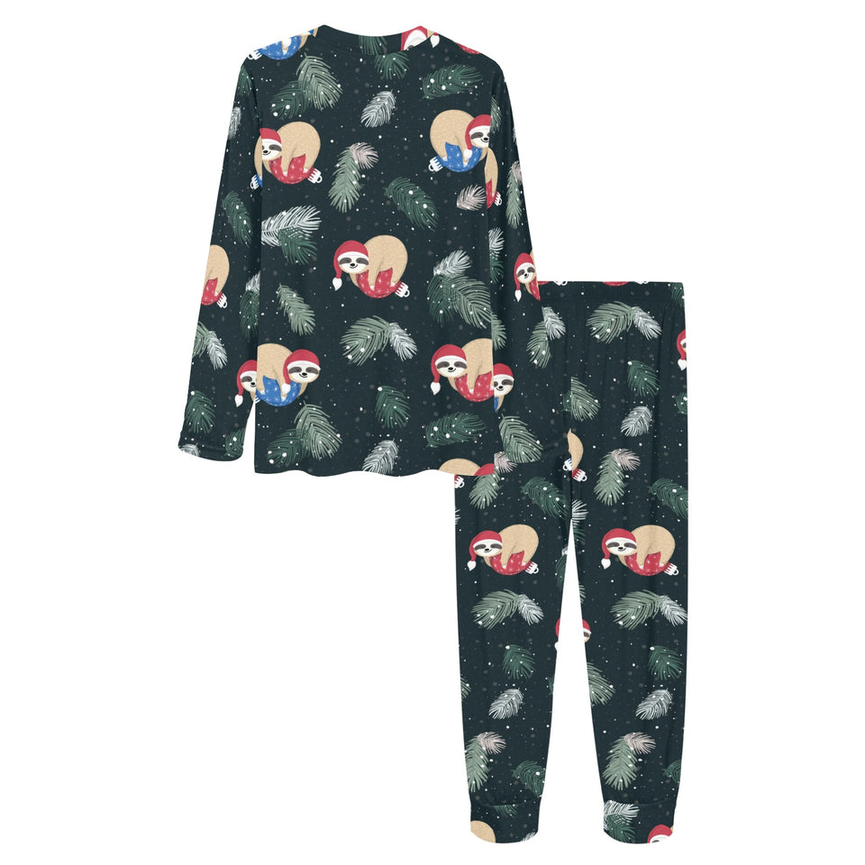 Cute sloths sleeping christmas ball santa hat patt Women's All Over Print Pajama Set