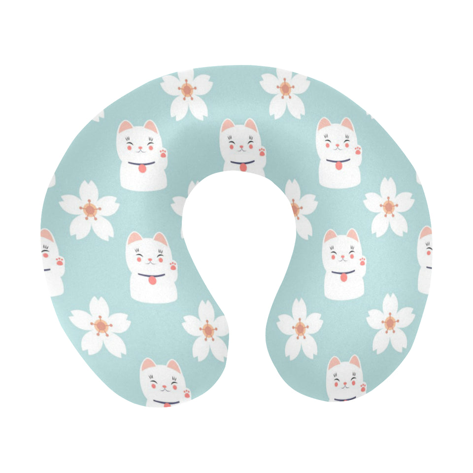 Maneki neko cat sakura U-Shaped Travel Neck Pillow