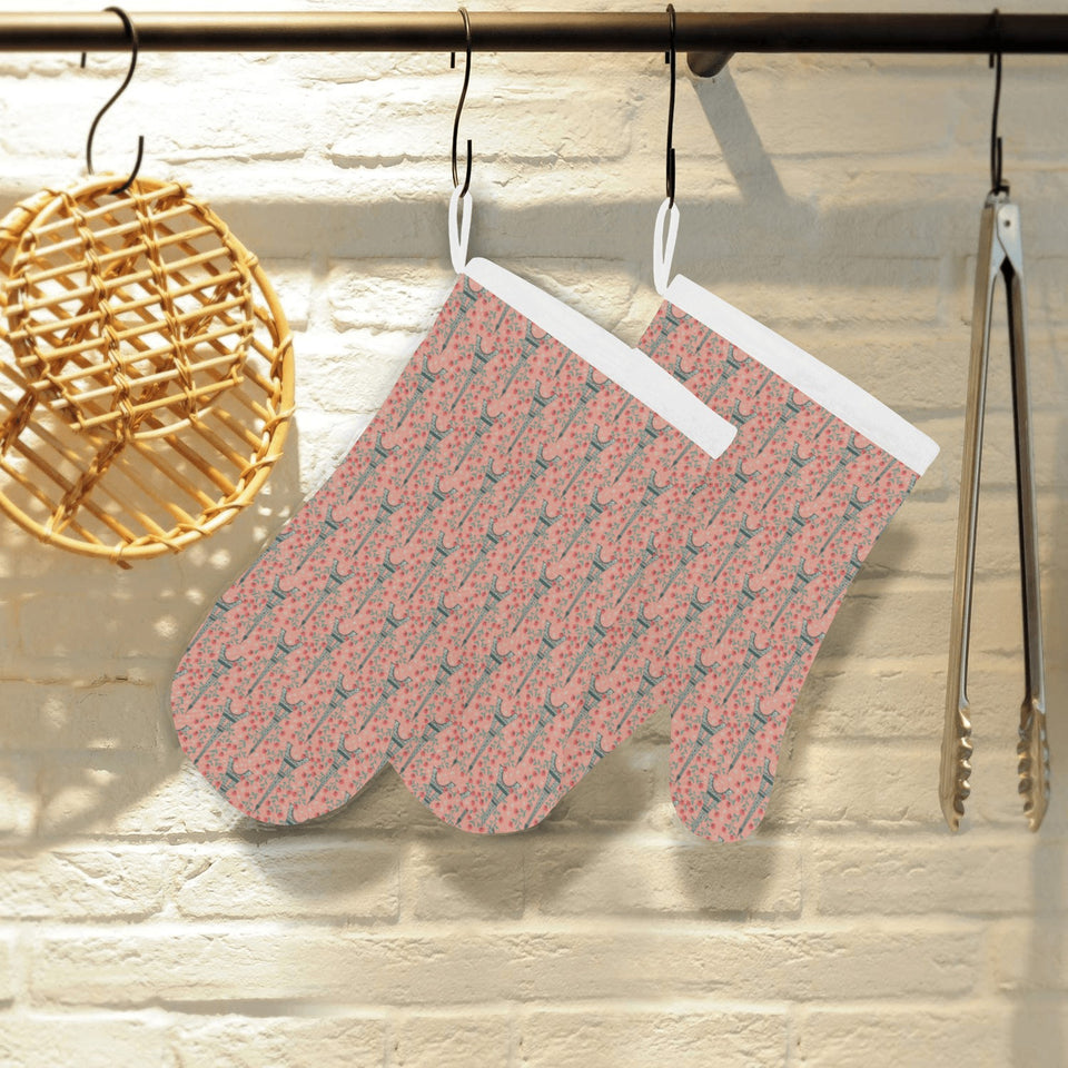 Eiffel Tower Flower Pattern Design 03 Heat Resistant Oven Mitts
