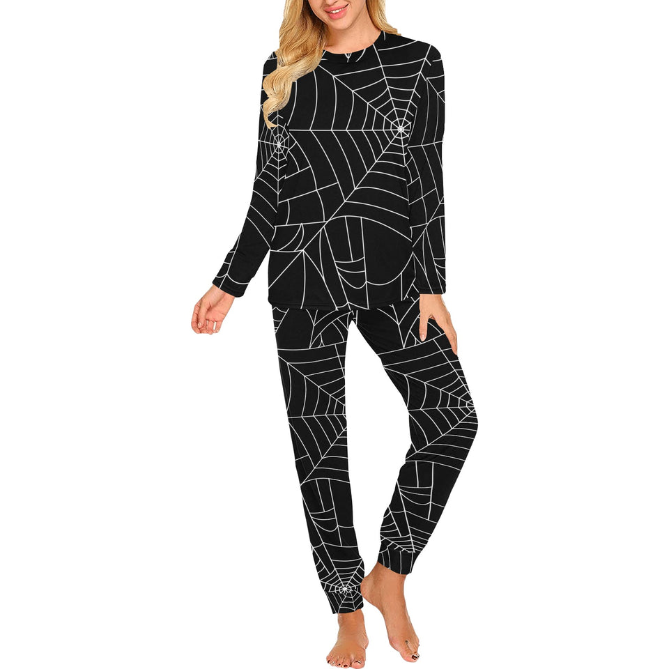 Spider web pattern Black background white cobweb Women's All Over Print Pajama Set