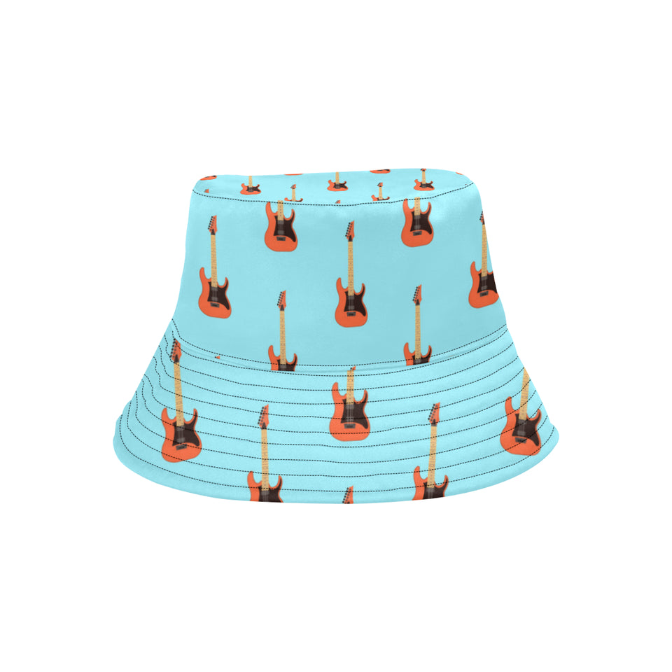 electric guitar pattern light blue background Unisex Bucket Hat