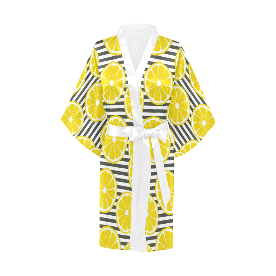 slice of lemon design pattern Women's Short Kimono Robe