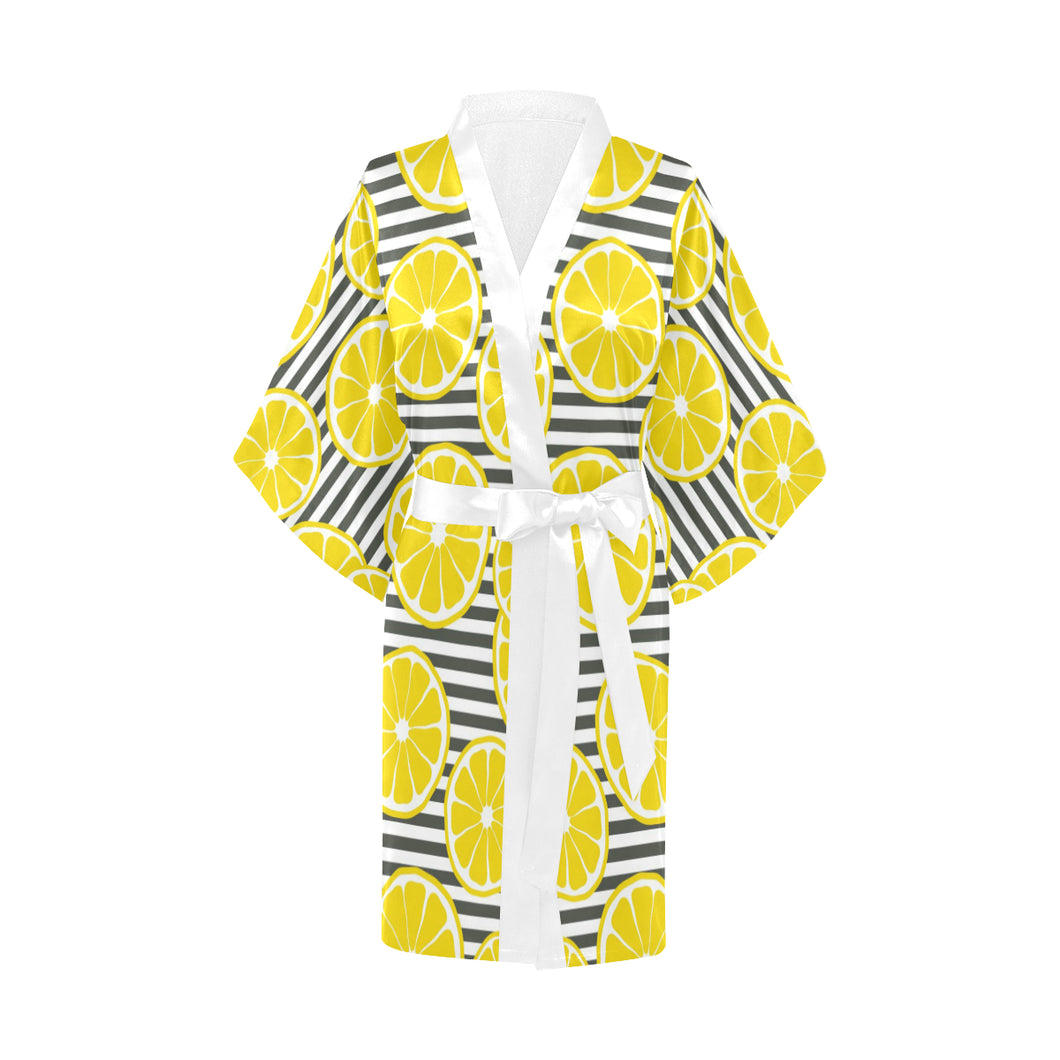 slice of lemon design pattern Women's Short Kimono Robe