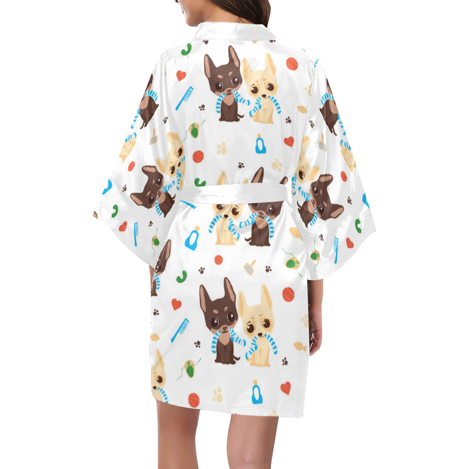 Cute Chihuahua dog pattern Women's Short Kimono Robe