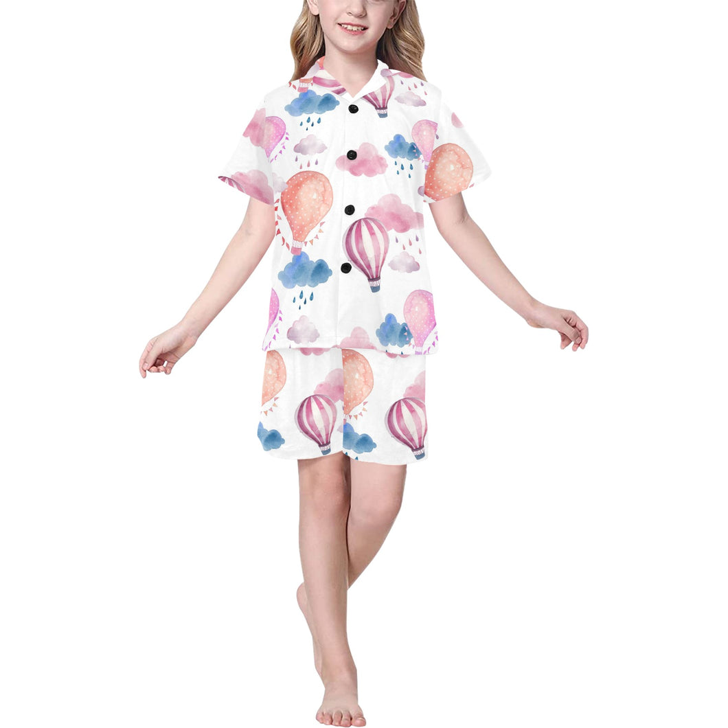 Watercolor air balloon cloud pattern Kids' Boys' Girls' V-Neck Short Pajama Set