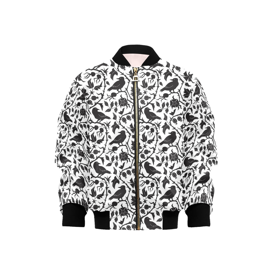 Crow dark floral pattern Kids' Boys' Girls' Bomber Jacket