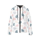 Black Gray Cream coral ginkgo leaves pattern Women's Padded Hooded Jacket
