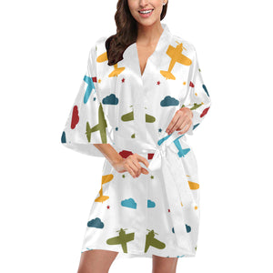 Airplane star cloud colorful Women's Short Kimono Robe