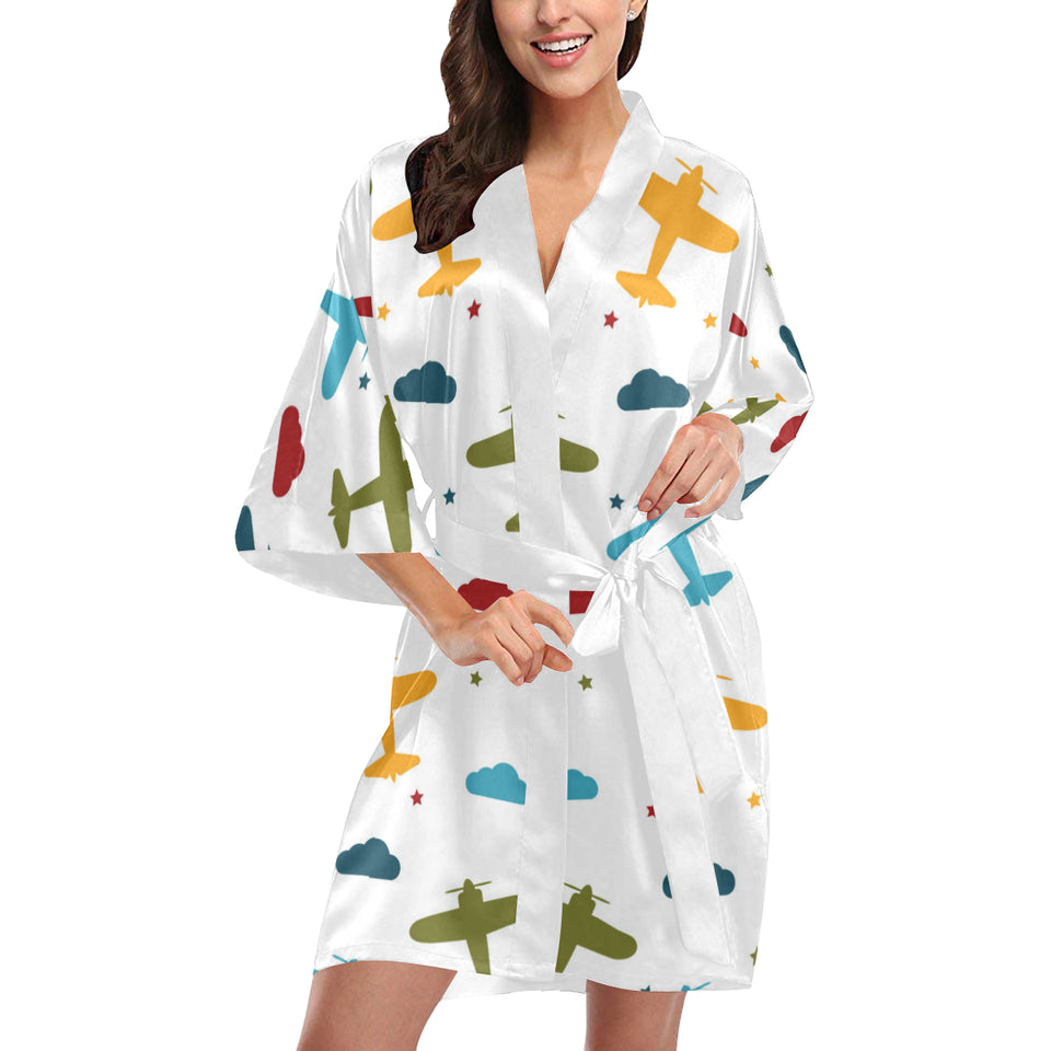 Airplane star cloud colorful Women's Short Kimono Robe