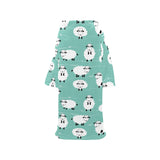 Cute sheep green background Blanket Robe with Sleeves