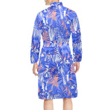 white bengal tigers pattern Men's Long Sleeve Belted Night Robe