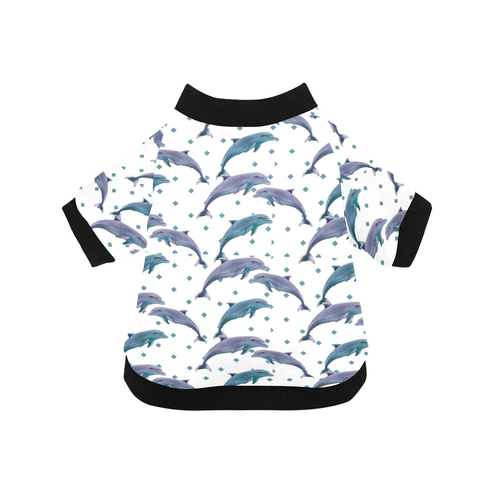 Dolphins pattern dotted background All Over Print Pet Dog Round Neck Fuzzy Shirt